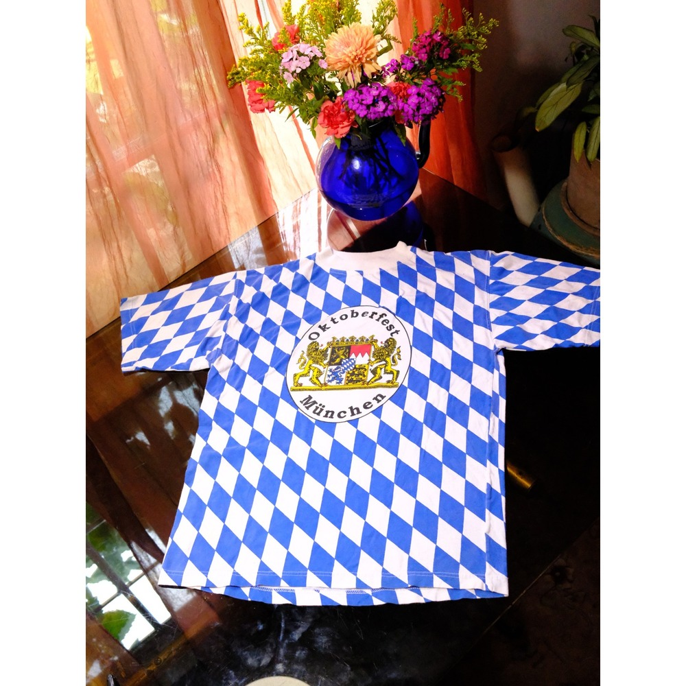 Vintage Oktoberfest Munchen AOP T-Shirt Blue White Bavarian Diamond Print Cotton